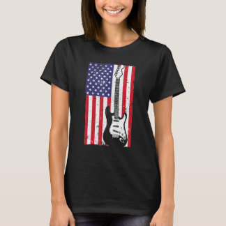 Cool American Flag Guitar For Men Women Guitarist  T-Shirt