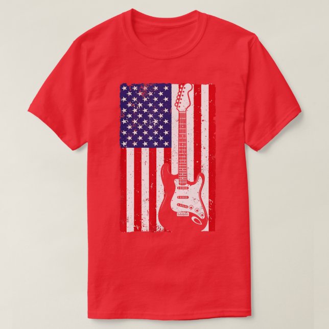 Cool American Flag Guitar For Men Women Guitarist  T-Shirt (Design Front)