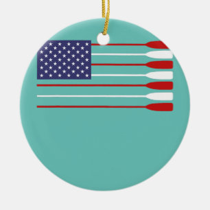 Cool American Flag Rowing Oar Funny Paddle Lover Ceramic Tree Decoration
