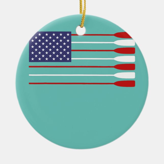 Cool American Flag Rowing Oar Funny Paddle Lover Ceramic Tree Decoration (Front)