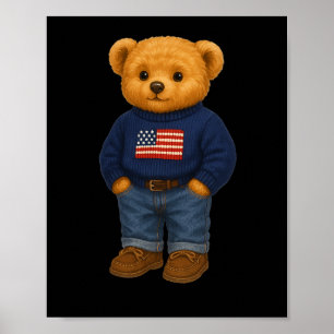 Cool American Usa Bear Illustration Graphic Design Poster