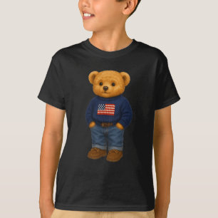 Cool American Usa Bear Illustration Graphic Design T-Shirt