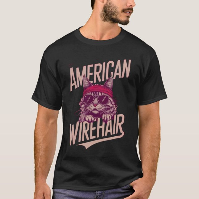 Cool American Wirehair Cat T-Shirt (Front)