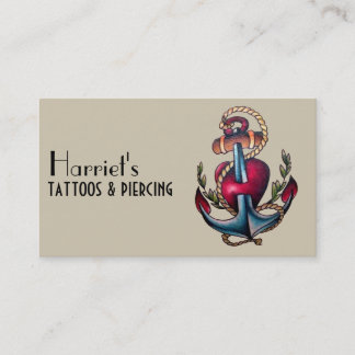 Cool Anchor Tattoo With Pierced Heart Business Card