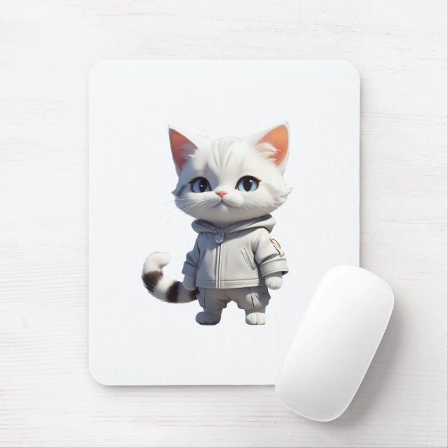 Cool and Adorable Cat Illustration Mouse Mat (With Mouse)