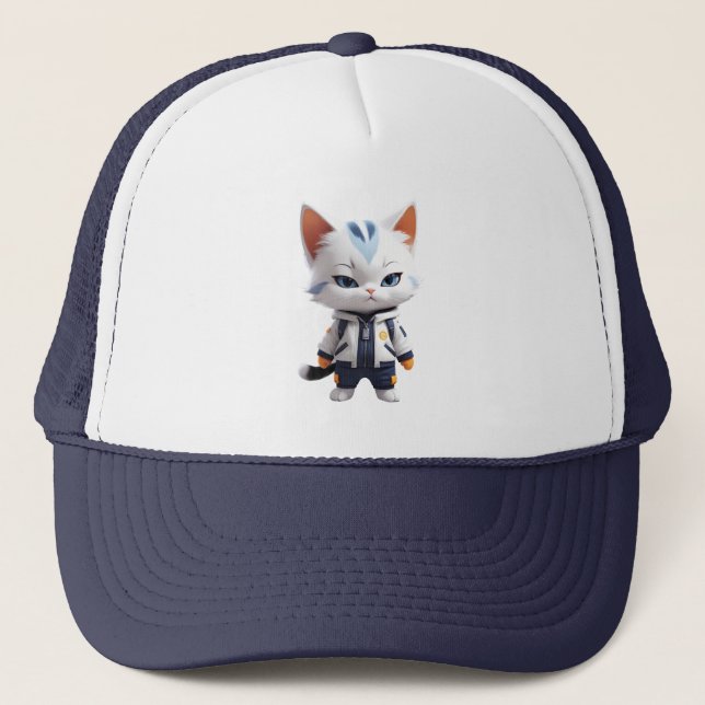 Cool and Adorable Cat Illustration Trucker Hat (Front)