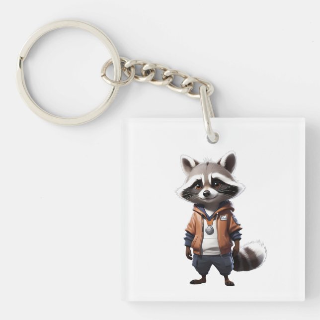 Cool and Adorable Racoon Illustration Key Ring (Front)
