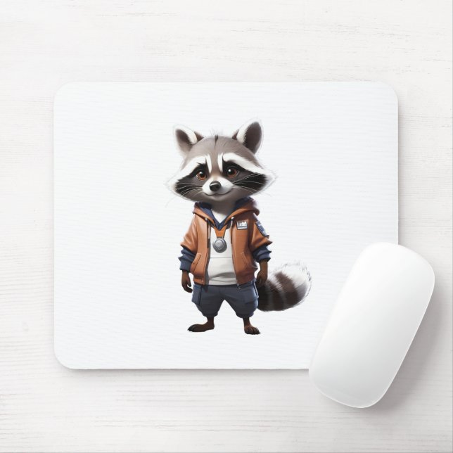 Cool and Adorable Racoon Illustration Mouse Mat (With Mouse)