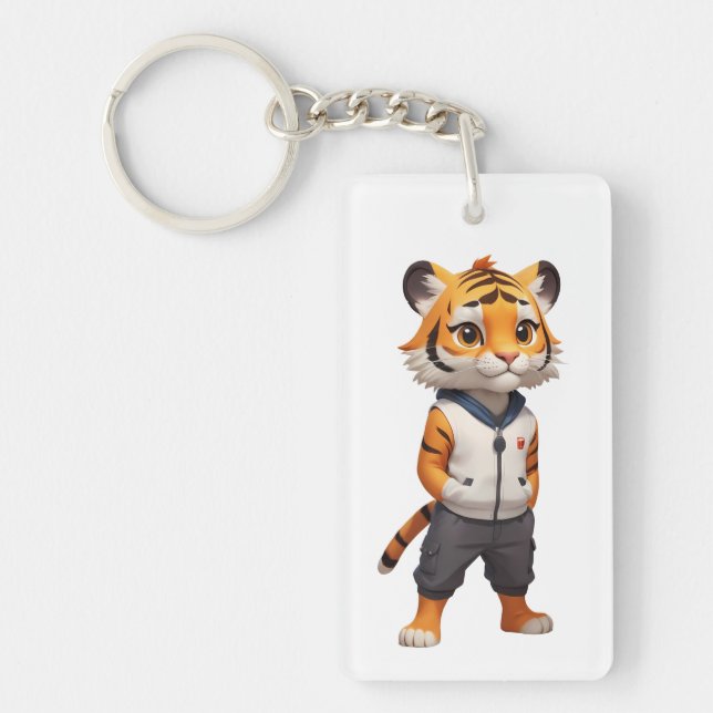 Cool and Adorable Tiger Illustration Key Ring (Front)
