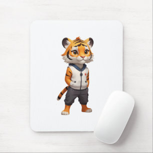 Cool and Adorable Tiger Illustration Mouse Mat
