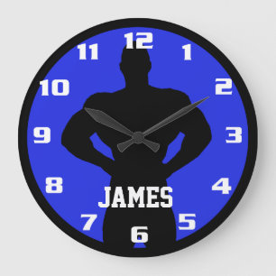 Cool and Classic Bodybuilder Monogram Gym Fitness Large Clock
