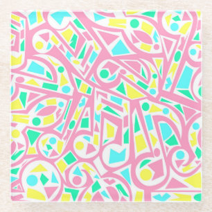 Cool and Colorful Abstract Music Notes Glass Coaster