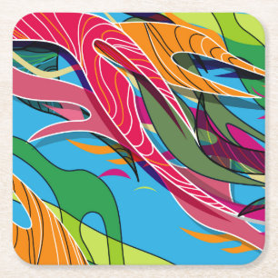 Cool and Colorful Abstract Shapes and Lines Square Paper Coaster