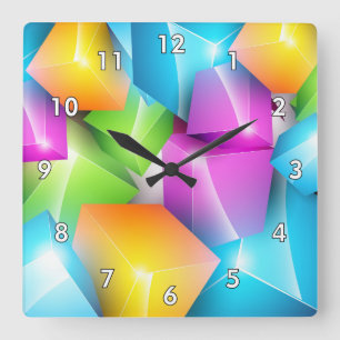 Cool and Colorful Group of 3-D Cubes Square Wall Clock