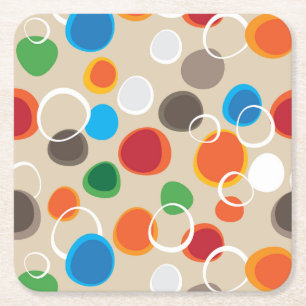 Cool and Colorful Hand Drawn Circles and Bubbles Square Paper Coaster