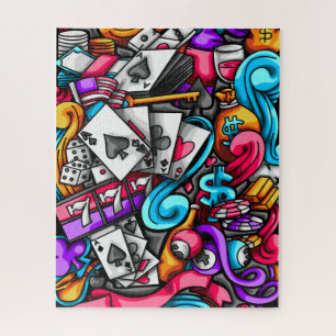 Cool and Colorful Las Vegas Casino Gambling Doodle Jigsaw Puzzle