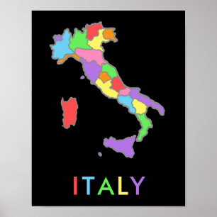 Cool and Colorful Pastel Rainbow Map of Italy Poster