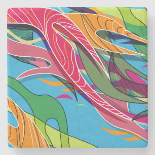 Cool and Colourful Abstract Shapes and Lines Stone Coaster