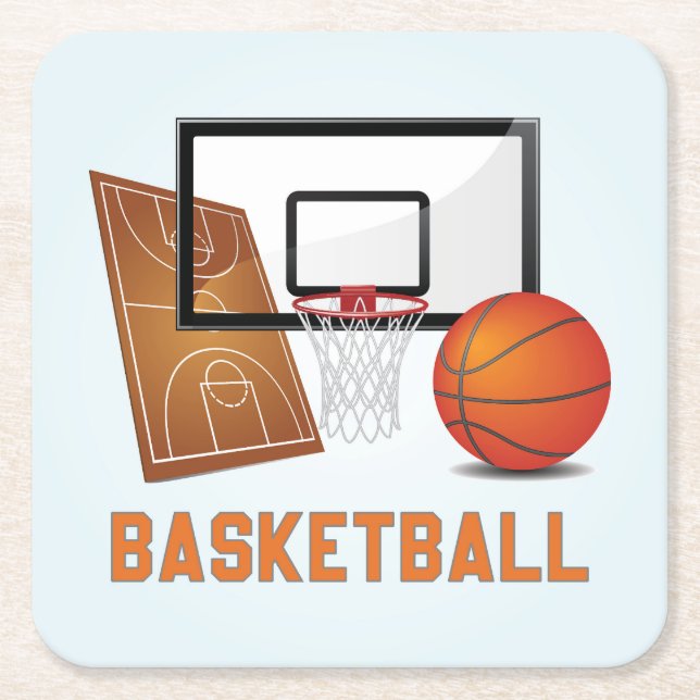 Cool and Colourful Basketball Sports Elements Square Paper Coaster (Front)