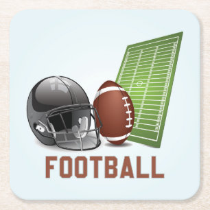 Cool and Colourful Football Sports Elements Square Paper Coaster
