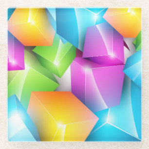 Cool and Colourful Group of 3-D Cubes Glass Coaster