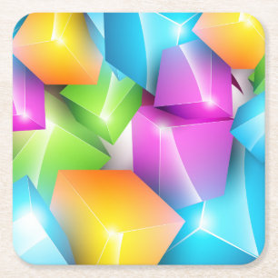 Cool and Colourful Group of 3-D Cubes Square Paper Coaster