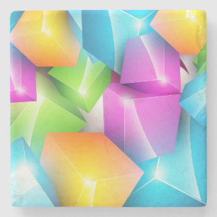 Cool and Colourful Group of 3-D Cubes Stone Coaster