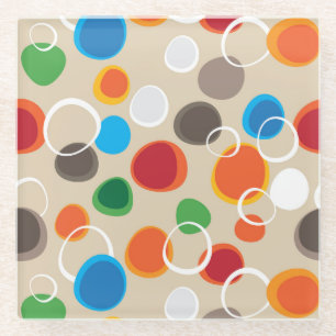 Cool and Colourful Hand Drawn Circles and Bubbles Glass Coaster