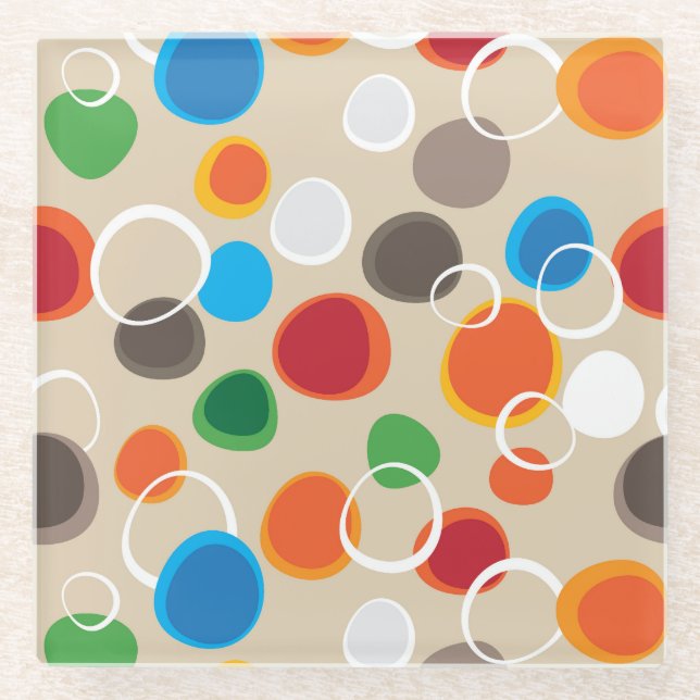 Cool and Colourful Hand Drawn Circles and Bubbles Glass Coaster (Front)