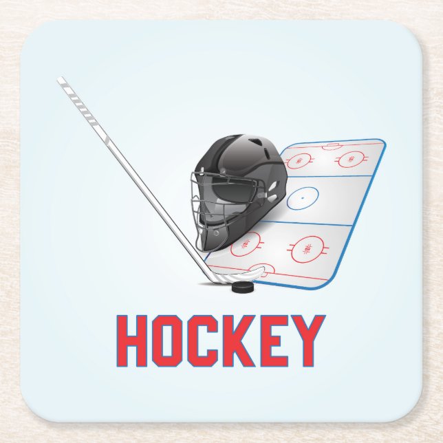 Cool and Colourful Hockey Sports Elements Square Paper Coaster (Front)