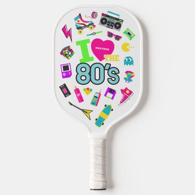 Cool and Colourful I Love the 80s | Name   Pickleball Paddle (Front)
