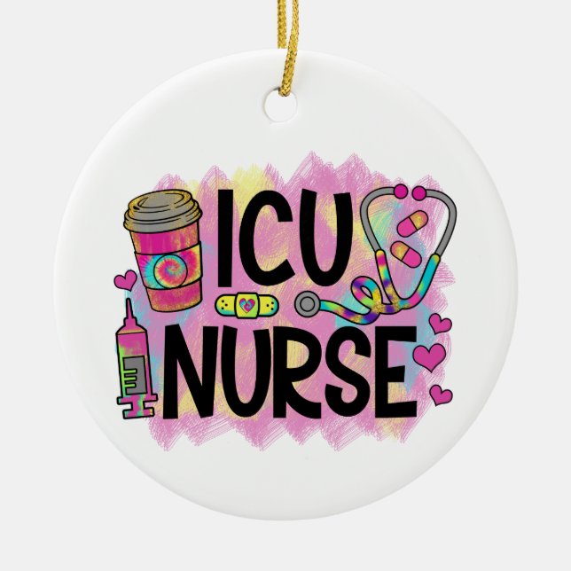 Cool and Colourful ICU Nurse Large Ceramic Tree Decoration (Front)