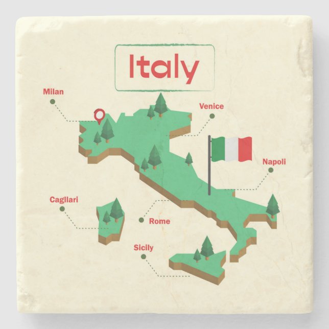 Cool and Colourful Italy Map Stone Coaster (Front)