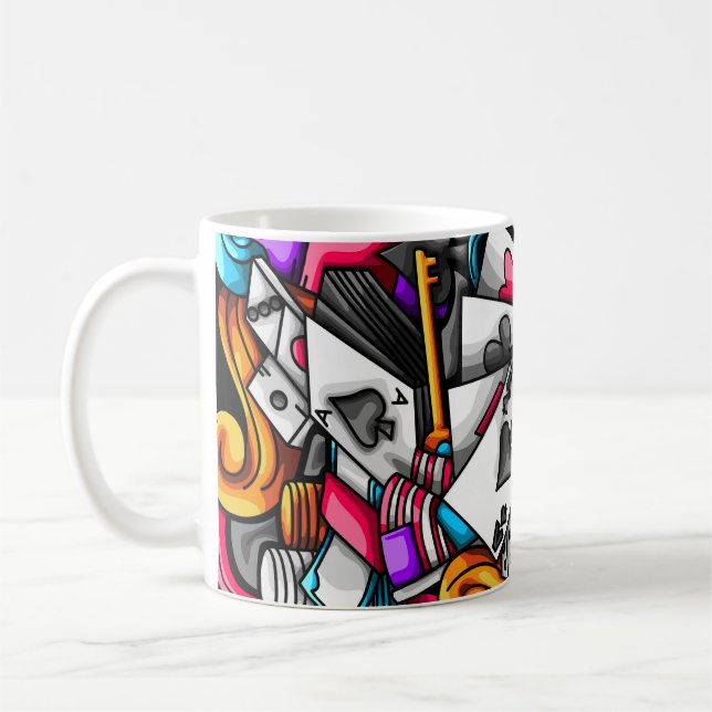 Cool and Colourful Las Vegas Casino Gambling Doodl Coffee Mug (Left)