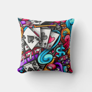 Cool and Colourful Las Vegas Casino Gambling Doodl Cushion