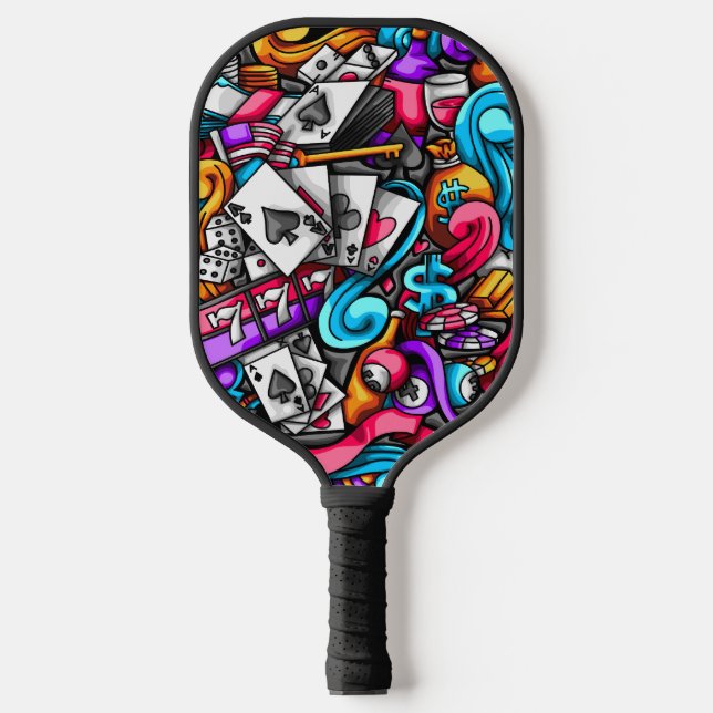 Cool and Colourful Las Vegas Casino Gambling Doodl Pickleball Paddle (Front)