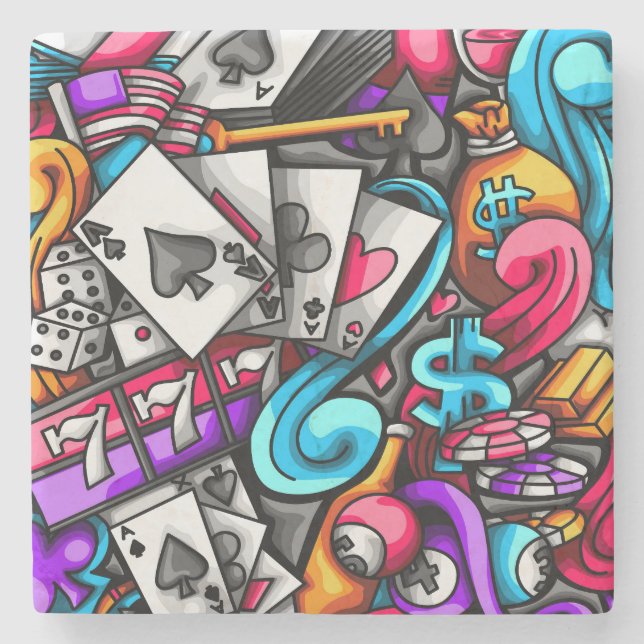 Cool and Colourful Las Vegas Casino Gambling Doodl Stone Coaster (Front)