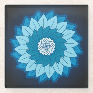 Cool and Colourful Mandala Pattern Blue Flames Glass Coaster