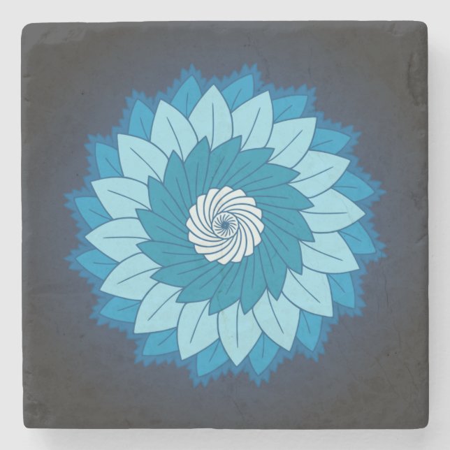 Cool and Colourful Mandala Pattern Blue Flames Stone Coaster (Front)