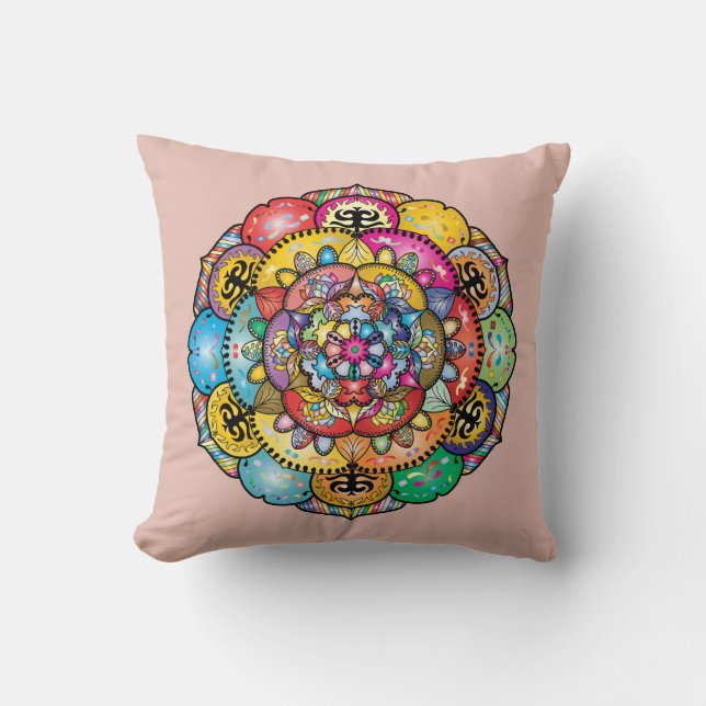 Cool and Colourful Mandala Pattern Cushion (Front)