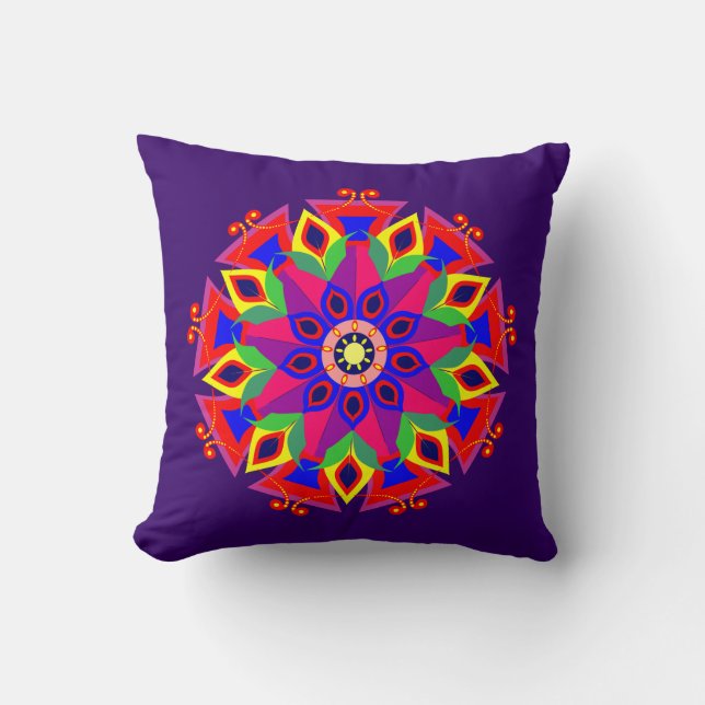 Cool and Colourful Mandala Pattern Flames Cushion (Front)