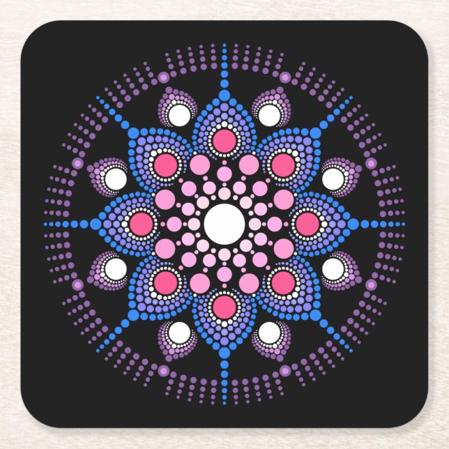 Cool and Colourful Mandala Pattern Square Paper Coaster (Front)