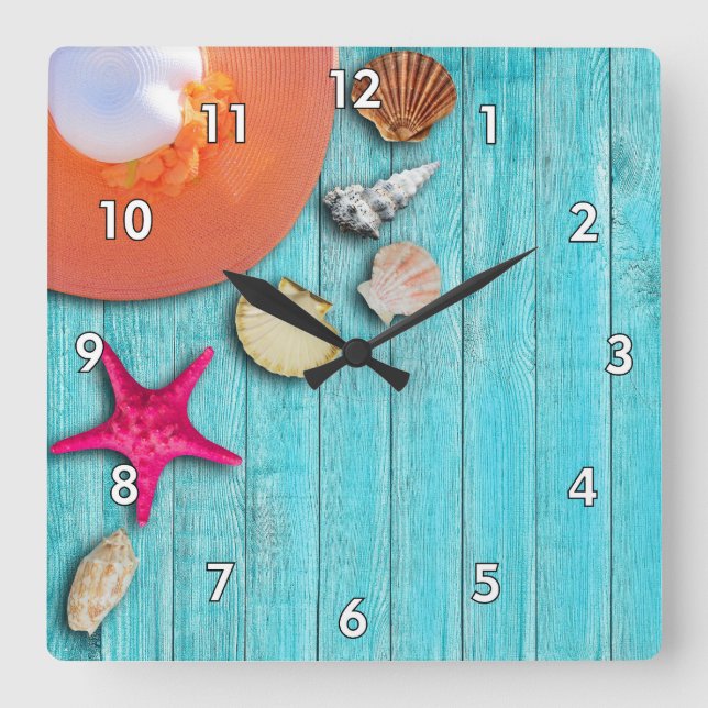 Cool and Colourful Ocean Themed Square Wall Clock (Front)