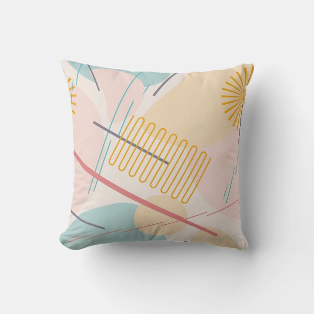 Cool and Colourful Pastel Abstract Shapes & Lines Cushion (Front)