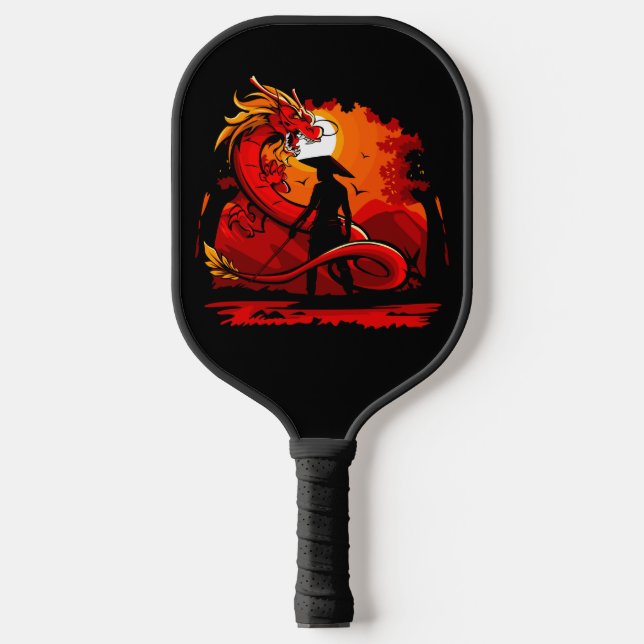 Cool and Colourful Samurai Warrior with Dragon Pickleball Paddle (Front)