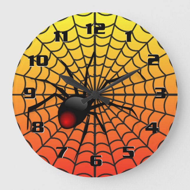 Cool and Creepy 3D spider on web Halloween Large Clock (Front)