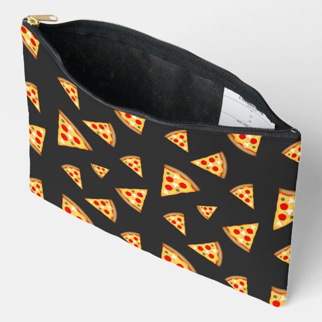 Cool and fun pizza slices pattern dark grey accessory pouch (Open)