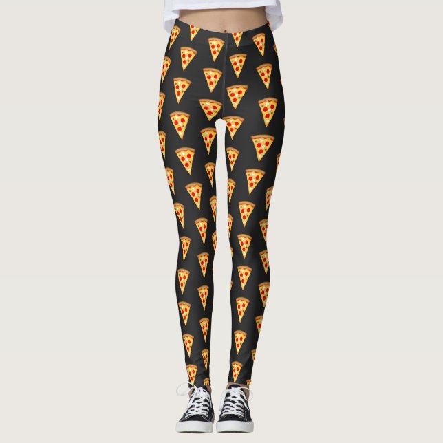 Cool and fun pizza slices pattern dark grey leggings (Front)