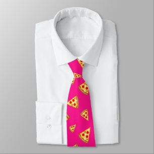 Cool and fun pizza slices pattern hot pink tie