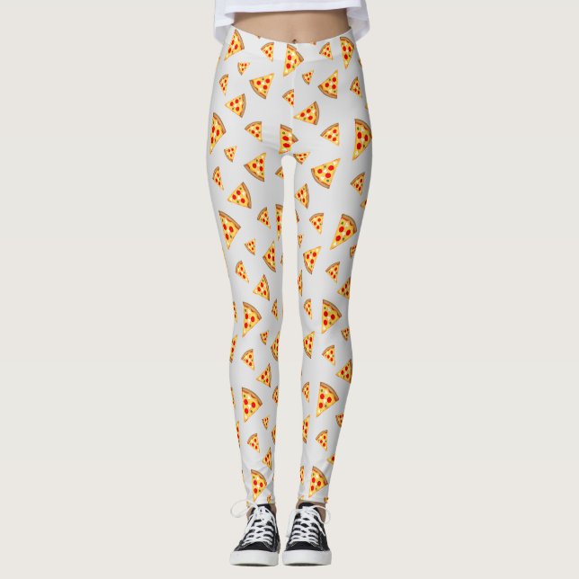 Cool and fun pizza slices pattern light grey leggings (Front)
